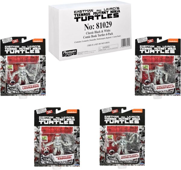 Teenage Mutant Ninja Turtles: Figuras de cómics en blanco y negro con cómic de Playmates Toys - Image 6