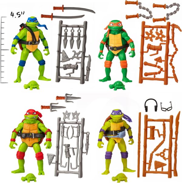 Teenage Mutant Ninja Turtles: Playmates Toys - Paquete de 4 figuras básicas de tortuga Mutant Mayhem - Image 2