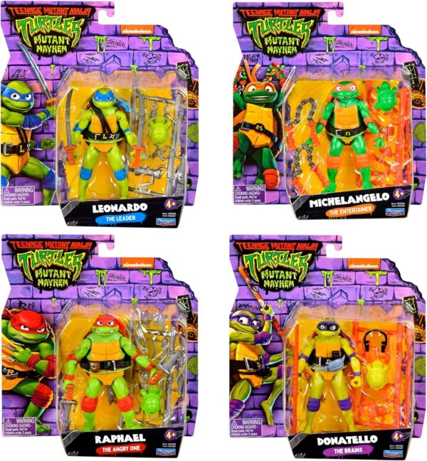 Teenage Mutant Ninja Turtles: Playmates Toys - Paquete de 4 figuras básicas de tortuga Mutant Mayhem - Image 3