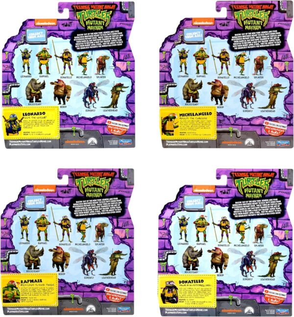Teenage Mutant Ninja Turtles: Playmates Toys - Paquete de 4 figuras básicas de tortuga Mutant Mayhem - Image 4